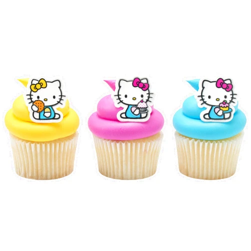 DecoPac Hello Kitty® Rings, Cupcake Decorations Featuring Hello Kitty and Mimmy, Pink And Yellow - 24 Pack