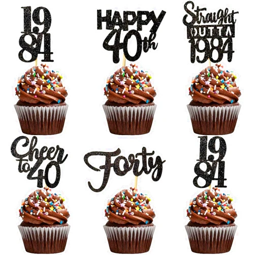 VCGUDOE 30PCS 40th Birthday Cupcake Toppers 40th Birthday Decorations for Men 40th Birthday Decorations for Women 1984 40th Birthday Decorations Cheers to 40th Birthday Party Decorations
