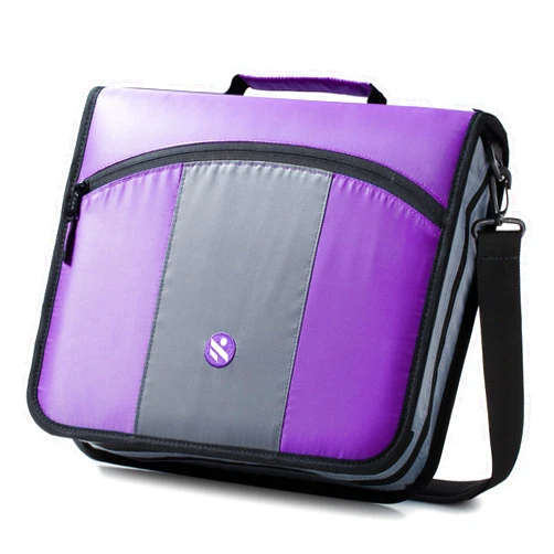 Kinbashi 3 Inch Zipper Binder, 3 Round Rings Binder with Expanding File and Shoulder Strap, Purple