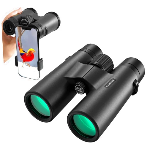 CAMMOO 12x42 HD Binoculars for Adults High Powered with Phone Adapter, Low Light Larger View SMC Lens & Brighter BAK-4 Prism, Waterproof FogProof Binoculars for Bird Watching Travel Cruise Ship Hunting Black