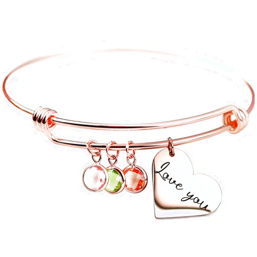 MignonandMignon Heart Birthstone Bracelet Personalized Gift for Her Family Birthstone Jewelry Mother's Day Customized Bangle - ABR-LH-BS