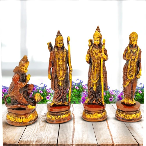 Kartique Brass Ram Darbar Murti for Home Bhagwan Ram Darbar with Sita Laxman Hanuman Idol Statue Large Size Gold Color Murti for Home Decor Mandir Temple Height 9 Inches