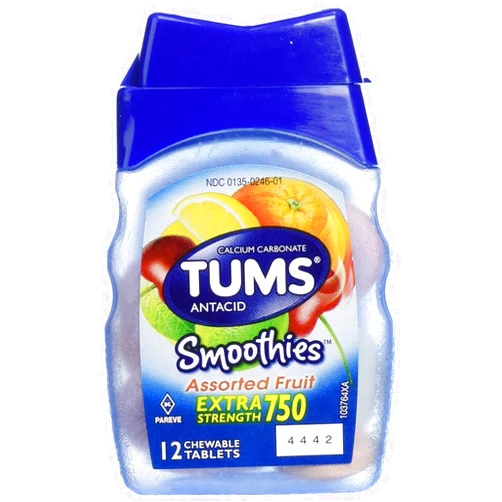 Tums Smoothies, Assorted Fruit, 12 Chewable Tablets, (Pack of 6)