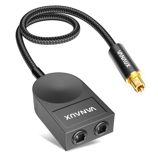 VANAUX Optical Splitter 1x2 1 in 2 Out Digital Optical Audio Splitter[Support LPCM2.0, Dolby Digital, DTS 5.1] Toslink Splitter Compatible with Home Theater,Sound Bar,Television,Blu-ray Players,Black