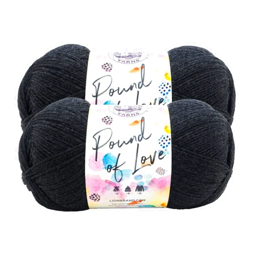 Lion Brand Yarn, Pound of Love Value Yarn for Knitting and Crochet, Charcoal, 2 Pack