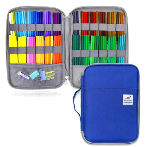 YOUSHARES 96 Slots Colored Pencil Case, Large Capacity Pencil Holder Pen Organizer Bag with Zipper for Prismacolor Watercolor Coloring Pencils, Gel Pens & Markers for Student & Artist (Blue)