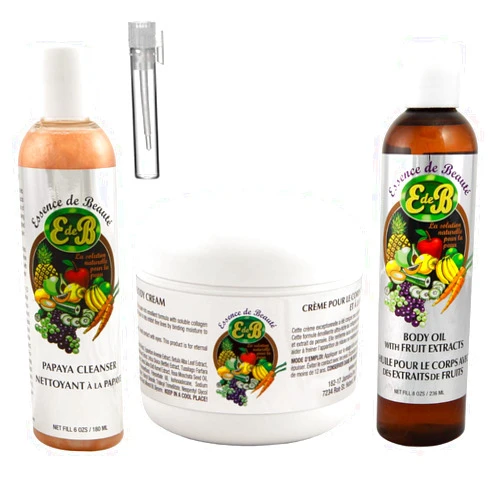 Essence de Beaute Collagen & Vitamin E Face & Body Cream + Body Oil + Papaya Cleanser (Includes Designer Vial)