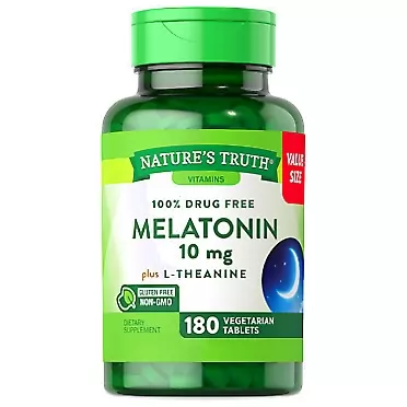 Nature's Truth Melatonin Tablets | 10mg | 180 Count | 100% Drug Free Supplement for Adults | Vegetarian, Non-GMO & Gluten Free | with L-Theanine | by Nature's Truth