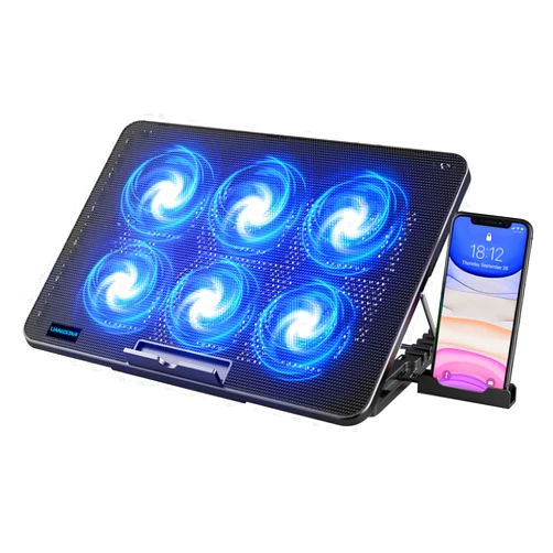 LIANGSTAR Laptop Cooling Pad, Laptop Cooler with 6 Quiet Fans for 12-17 Inch Notebook Gaming Fan Stable Stand, 7 Height & Wind Speed Adjustable, 2 USB Port & Phone Holder (Black)
