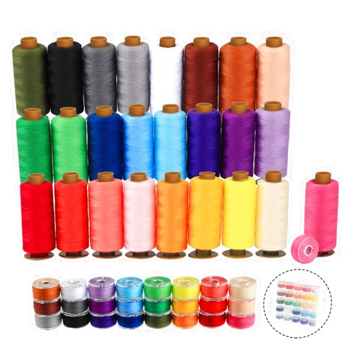 ilauke 50Pcs Bobbins Sewing Thread Kit, 400 Yards Sewing Thread Spools, Prewound Hand & Machine Sewing Thread, Sewing Machine Thread for Brother Singer Janome Juki Serger Machine, 25 Colors