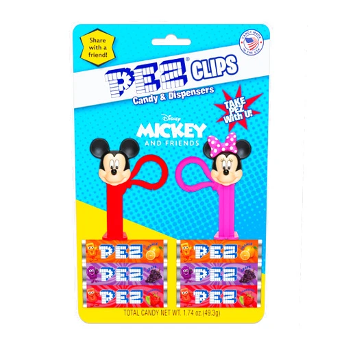 PEZ Mickey & Friends PEZ Clips (Two mini PEZ Dispensers on keychain clip + six candy refills)