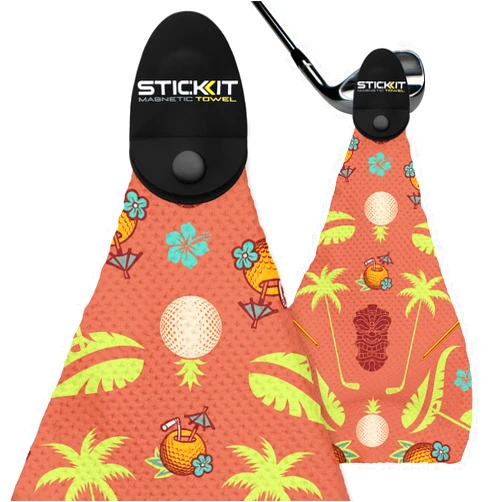 STICKIT Magnetic Golf Towel - Ultra-Absorbent with Waffle Weave Microfiber - Golf Towel with Magnet for Bags, Clubs & Carts - Removes Dirt, Grass, & Debris from Club Face - 29” x 29” (Salmon Pink)
