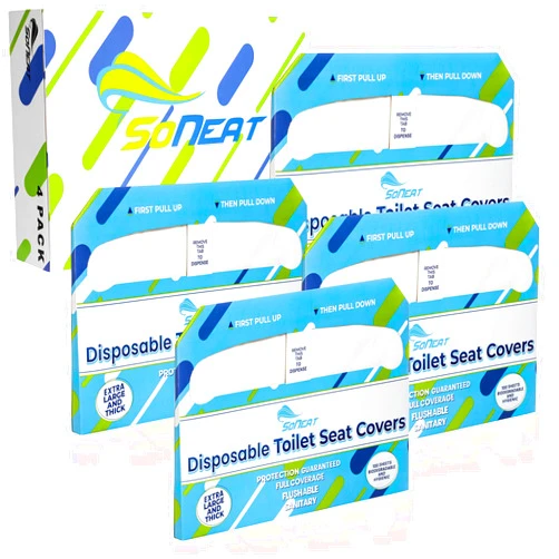 SoNeat Disposable Toilet Seat Cover - 400 Sheets of XL Half Fold Flushable Paper Toilet Seat Liners for Commercial and Public Facilities, Premium Portable Potty Covers for Kids, Colorful (4 Pack)