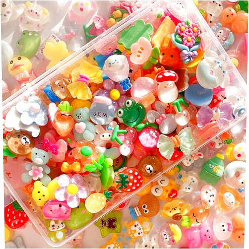 FULUSODO 60pcs Slime Charms Cute Set, Bulk Mixed Resin Charms Set Ornament Scrapbooking