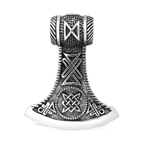 W | S WITHLOVE SILVER WithLoveSilver 925 Sterling Silver Viking Axe Amulet Slavic Celtic Triquetra Mjolnir Double Sided Pendant