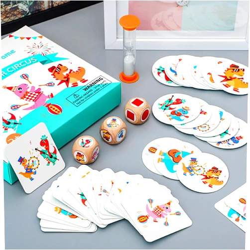 POPUBABI Matching Game for Kids, 42 Pcs Dinosaur Card Game for Boys Girls, 3 Dice,1 Hourglass of Time,Multi-Player Games, Eye Found It, Fun Family Activity