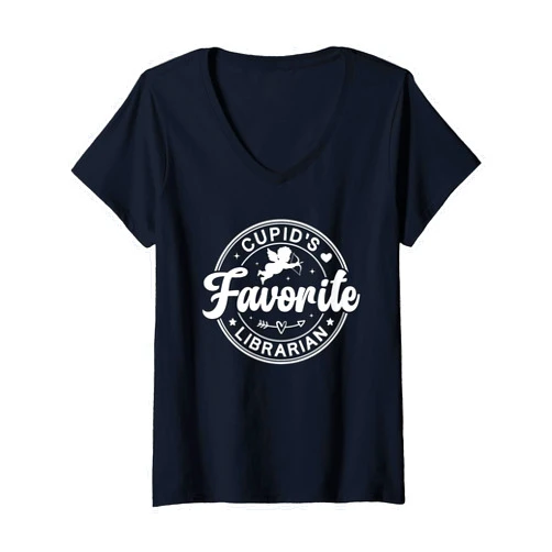 Valentine's Day Gift Accessories Womens Cupids Favorite Librarian Valentine's Day For Women V-Neck T-Shirt