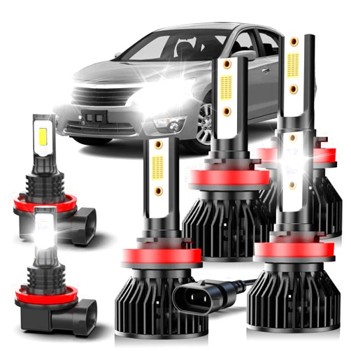 Pfsynb Fit For Nissan Altima 2007-2018 headlight bulbs led, H9+H11 High & Low Beam Bulbs+H8/H11/H9 led fog light bulb,500% Brightness, 6000K White,Plug and play, IP68,with Fan,No Errors, 6-Pack