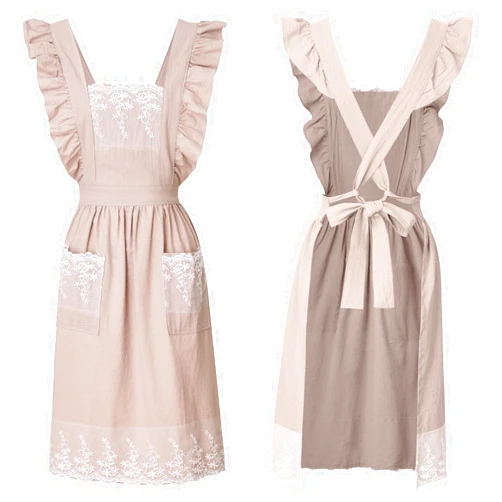 Zulzifs Vintage Apron for Women with Pockets, Lace Cute Cotton Linen Cross Back Apron for Gardening Kitchen Cooking Baking