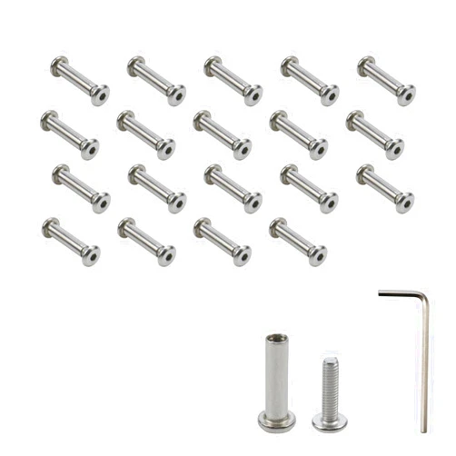 Oedema 20-Pack M4×16mm Barrel Nuts and Bolts Stainless Steel Binding Screws Silver Screw Rivets for Leather Belt Buckle Bags Table Cupboard with Hex Wrench