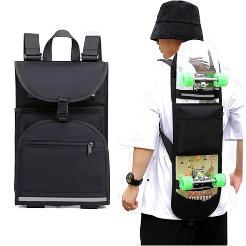 Elolicu Skateboard Backpack Bag, Foldable Carrier Travel Skateboard Bag Regular Skateboard Longboard Bag Adjustable Shoulder Straps for Electric Skateboard Universal Street Trend Girls and Boys