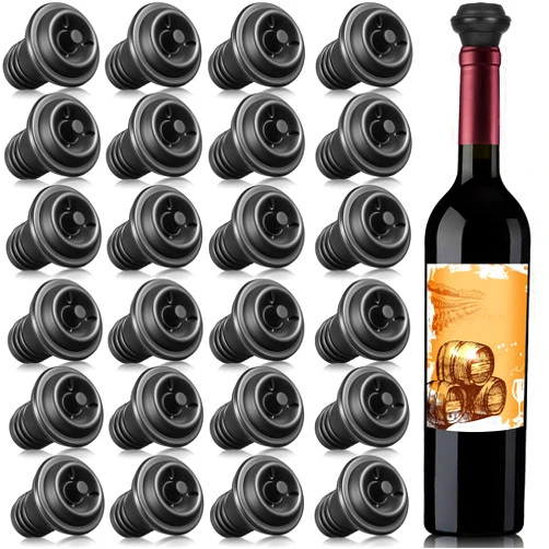 Honoson 24 Pieces Wine Stopper Resealable Pump Vacuum Silicone Saver Practical for Kitchen Supplies Bottle Tools (Black)