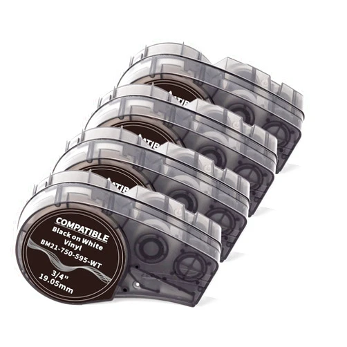 Labelife Compatible Label Tape Replacement for M21-750-595-WT All-Weather Vinyl 3/4 Inch Black on White Label Tape, High Adhesion, for Indoor and Outdoor, Lab and Equipment Labeling, 0.75 Inch, 4-Pack