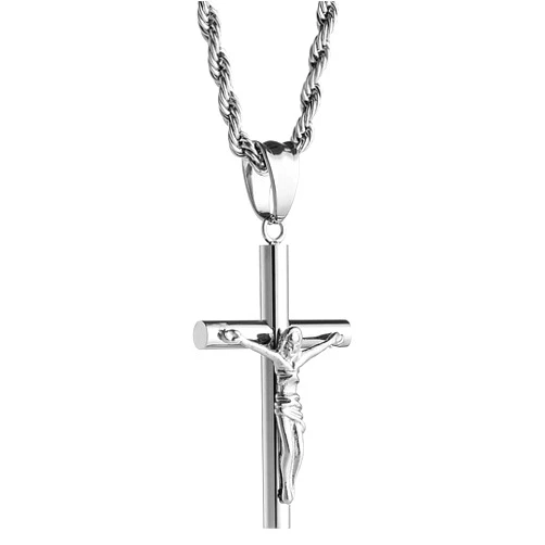 Lemu Stainless Steel Jesus Christ Crucifix Cross Pendant Necklace for Men