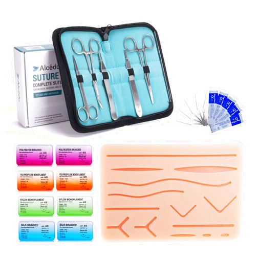 Alcedo Suture Practice Kit for Medical Students | Complete Kit (32 Pieces) Include Durable Large Suturing Pad with Pre-Cut Wounds, Tools Kit, and Suture Threads | Perfect for Practice, Demonstration
