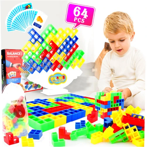 Ciwich Balancing Stacking Toys，64Pcs New Upgraded Tetra Tower Game for Kids & Adult, Perfect for Family Games, Parties, Travel