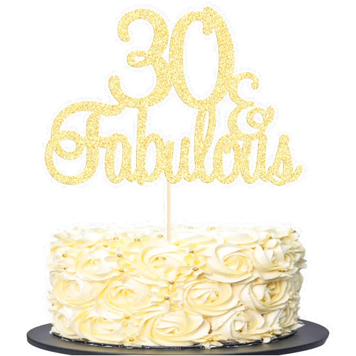 Gyufise 1Pcs Gold Glitter 30 & Fabulous Cake Toppers 30 and Fabulous Cake Toppers for Happy 30th Birthday Cheers to 30 Party Decorations 30 Anniversary Birthday Cake Decorations Supplies
