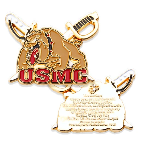 Coins For Anything, Inc USMC Mascot Crossed Swords Challenge Coin - US Marine Corps Military Coins - Designed by Marine Corps Veterans - Officially Licensed