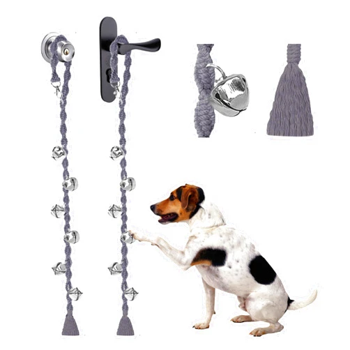 GINIDEAR Dog Bells to Go Outside & Puppy Potty Training, Adjustable Dog Door Bell Ring to Go Potty, Handmade with Premium Yarn. Twisted Style, Grey 2 Pack