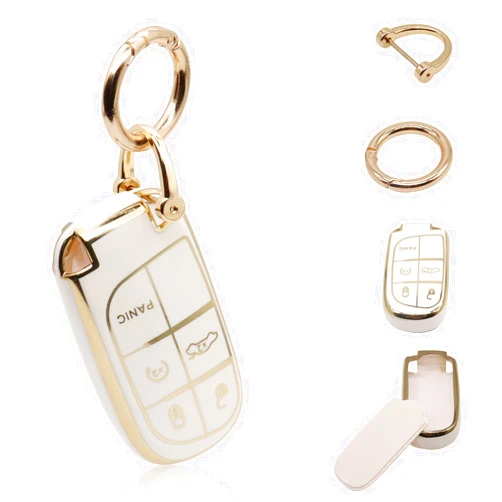 Elegananccy for Jeep Key Fob Cover, Soft Full Protection Key Case Shell Compatible with Jeep Smart Key 3 4 5 Buttons Protector (White)