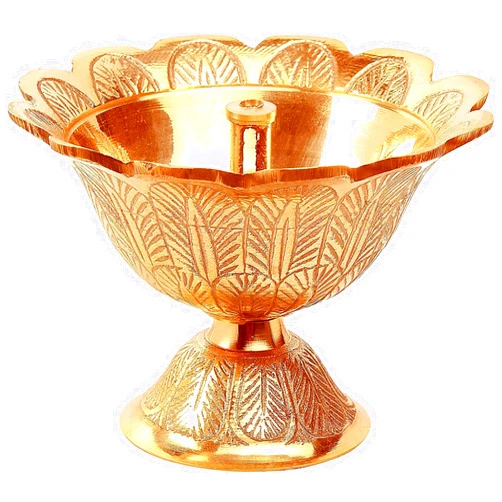 SSR Brass Akhand Pooja/Puja Oil Lamp Jyoti Diya with Cotton Wick Engraved Design for Prayer, Aarti, Worship Religious Mandir Home Temple Festive Decoration 1 (Flower Design- 2.5 Inches)