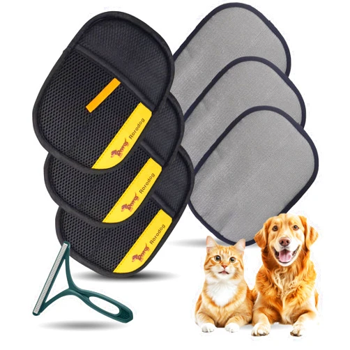 Rorodog 3-Pack Magic Brush Pet Hair Removal Gloves with A Hair/Lint Removal Tool – Remove Cat/Dog Fur from Clothing, Furniture, Car Seats, Bedding & Carpet