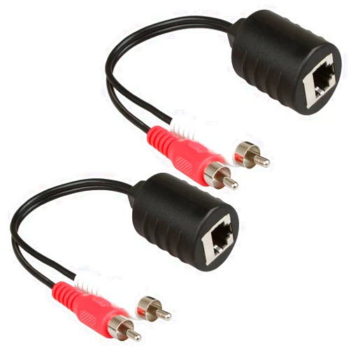 LINESO 2Pack Stereo RCA to Stereo RCA Audio Signal Extender Over Cat5 (2X RCA to RJ45 Female)