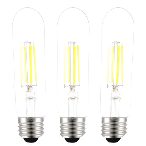 ASOKO Edison Bulb, T10 Daylight 4000K LED Tubular 4W Dimmable Tube Vintage Bulbs 40 Watt Equivalent,E26 Base(3-Pack)