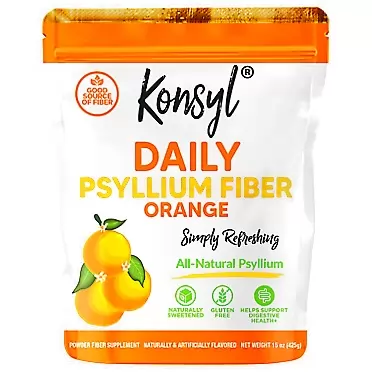 Konsyl Daily Psyllium Fiber -Orange Flavor- 100% Natural Psyllium Husk Powder - 15oz / 425g