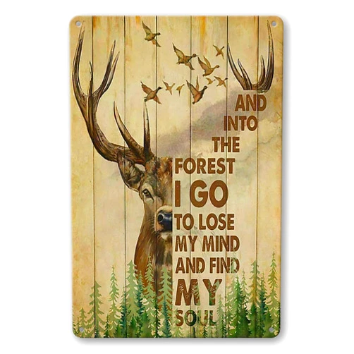 WEIMEILD Hunting Deer and into The Forest I Go, Vintage Retro Metal Tin Sign Pub Bar Man Cave Club Decoration 8 x 12inch(Tin-88)