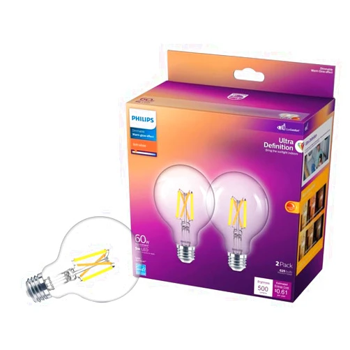 Philips G25 E26 (Medium) LED Bulb Soft White 60 Watt Equivalence 2 pk