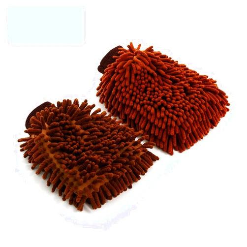 ZHANGTIAN 2 Pcs Waterproof Car Wash Microfiber Chenille Gloves Thick Car Cleaning Mitt Wax Detailing Brush Auto Care Double-Faced Glove (Color : Brown 2pcs)
