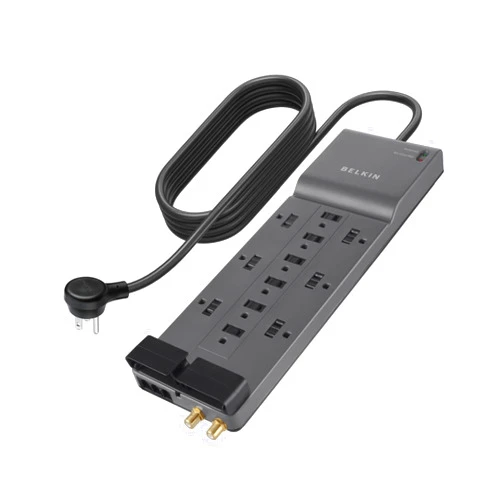 Belkin Surge Protector Power Strip w/ 12 AC Outlets & 8ft Long Flat Plug, UL-listed Heavy-Duty Extension Cord for Home, Office, Travel, Computer, Laptop, Phone Charger - 3,940 Joules of Protection