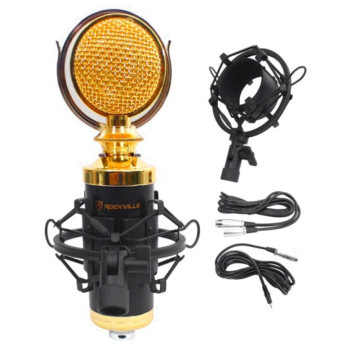 Rockville RCM02 Pro Studio Condenser Microphone, Cardioid Pattern, All-Aluminum Chassis with Steel Basket, Dual Connectivity XLR and 3.5mm, Shock Mount, Cables, for Recording and Podcasting