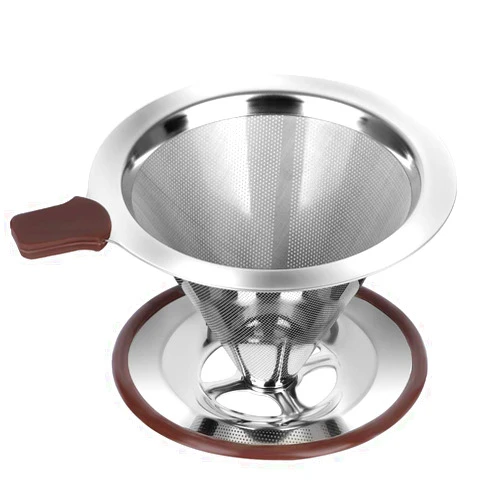 RealPero Pour Over Coffee Dripper, Reusable Paperless Coffee Filter,Professional Stainless Steel Drip Cone Brew Coffee Strainer,Upgraded Double Micro Mesh Filter with Cup Stand,1-2 Cup