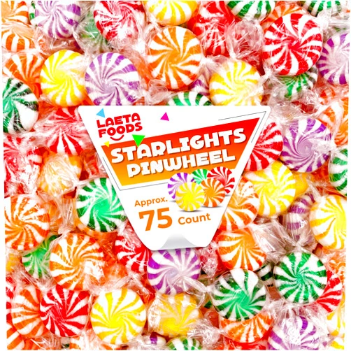 LAETAFOOD Pinwheel Starlights Hard Candy, Assorted Fruit Flavors (1 Pound Bag - Approx. 75 Count)