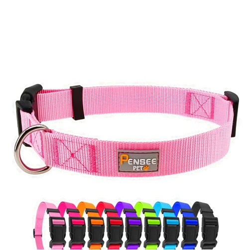Penseepet Pink Dog Collar Basic Adjustable Dog Collars for Puppy Small Medium Large Dogs Girls with Breathable Quick Release Nylon Pet Collar