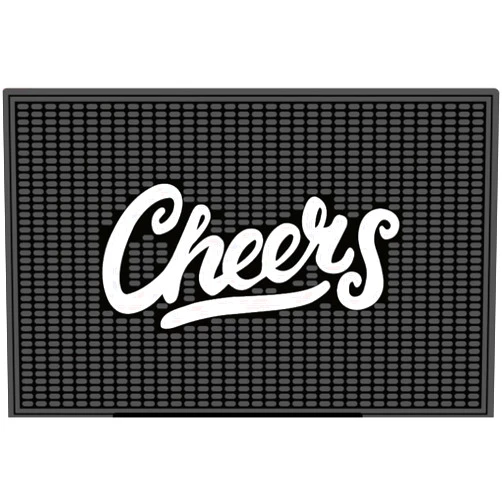 Highball & Chaser Premium Custom Bar Mat 18in x 12in 1cm Thick Durable and Stylish Service Bar Mat for Spills, Coffee, Bars, Restaurants, Counter Top Dish Drying Mat (Cheers)