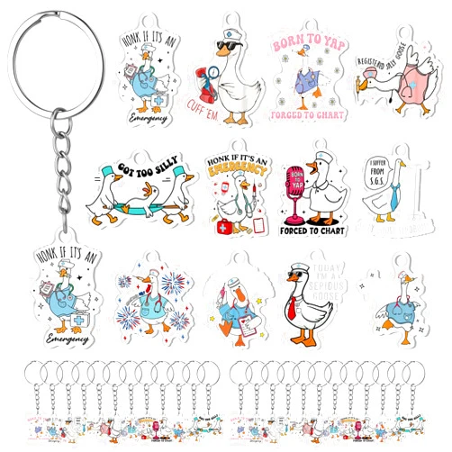 Kigeli 24 Pcs Goose Keychain Funny Medical Keychain Accessories for Nurse Worker Office School Teacher Goose Duck Lovers Christmas Stocking Stuffers