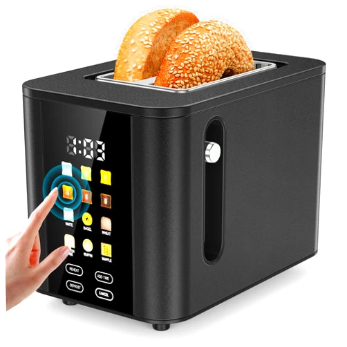 Hommater Touch Screen Toaster 2 Slice Black Toaster with Digital Countdown Wide Slot LCD Display 2 Slice Toasters Smart Toasters 6 Shade Settings 6 Bread Type with Reheat/Add Time/Defrost/Cancel Function
